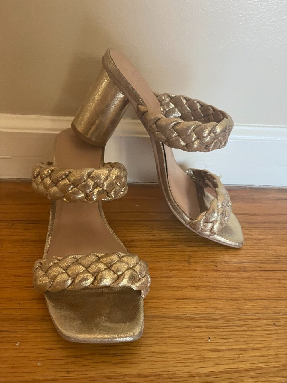 Gold Block Heel Braided Strap Size 7.5